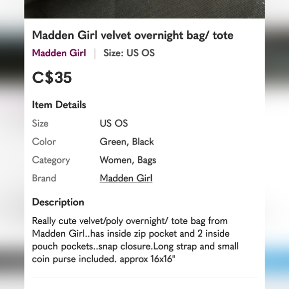 🍀MADDEN GIRL Green Velvet Bag/Tote with Coin Purse 🍀 - Picture 7 of 7
